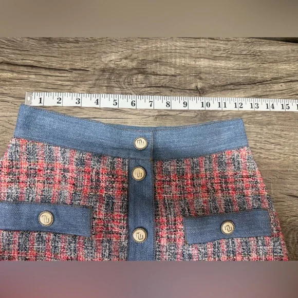 Maje‎ Red and Blue Tweed A-Line Skirt size 36 - small